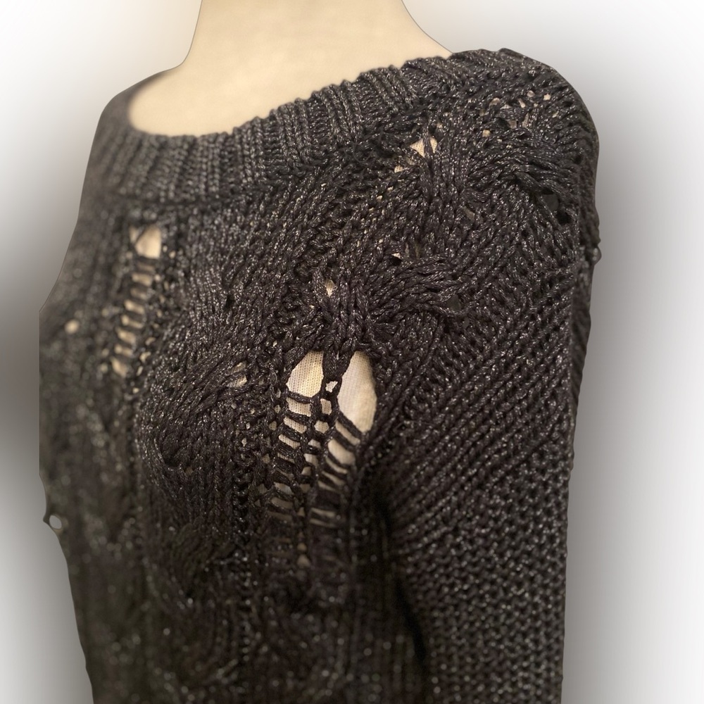 Fun Loose Gauge Cable Knit Trouvé Black Slouchy Asymmetrical Punk Sweater